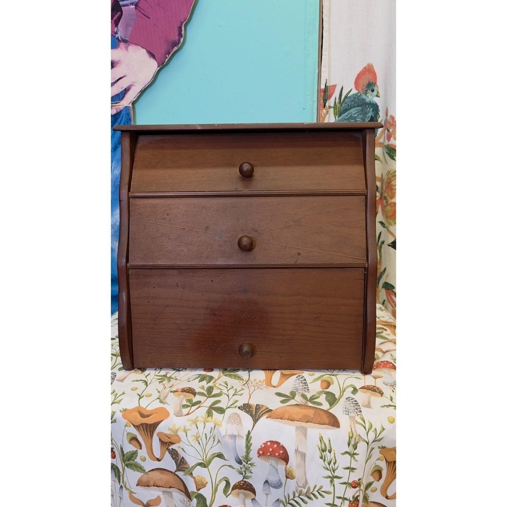 Antique 3 Drawer Wall Hanging Wooden Spool Cabinet /  Letter Mail Box Desk